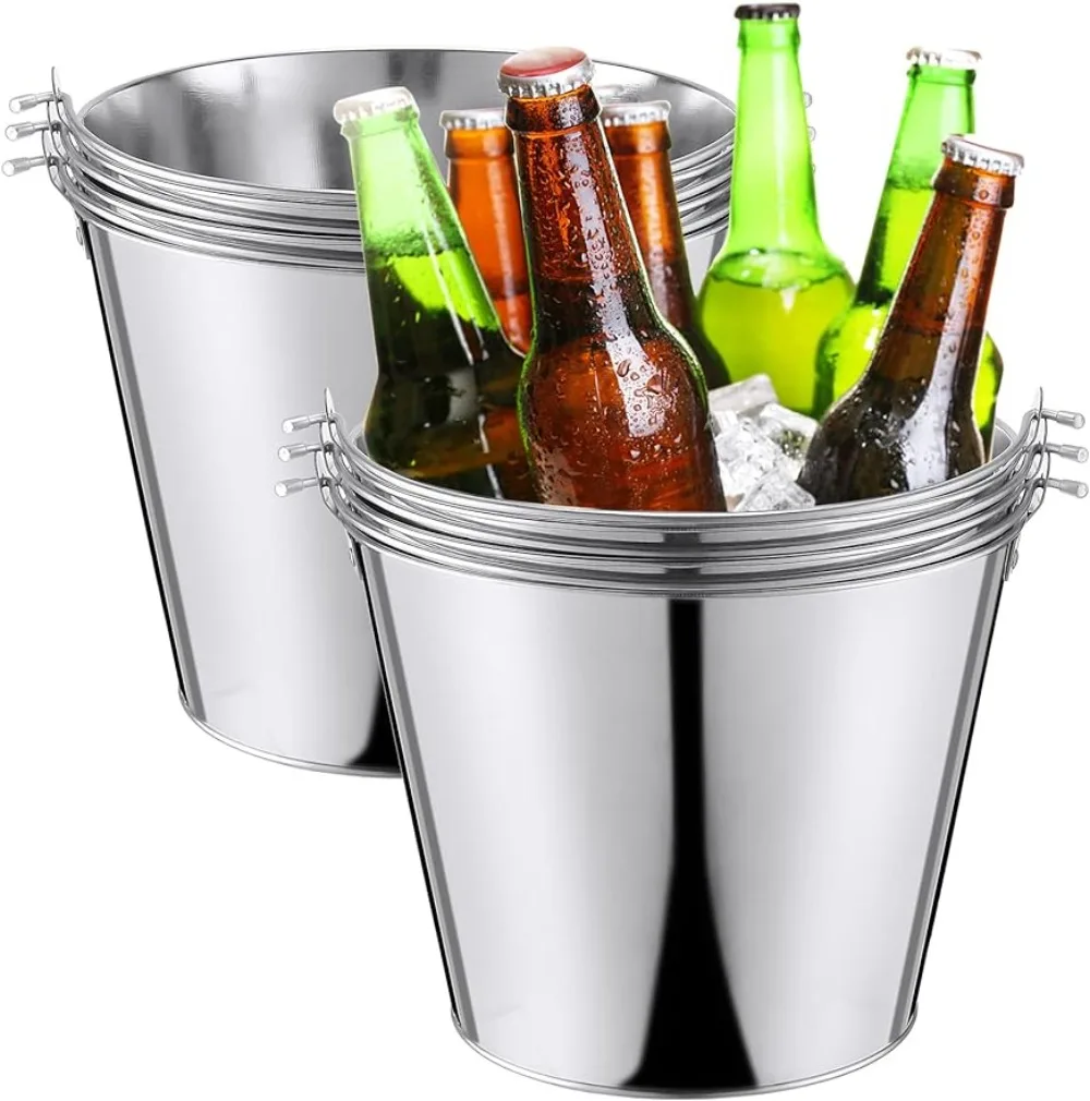 

Ice Beer Bucket Silver Tin Large Metal Pail Steel Container with Handle for Wine Champagne