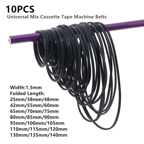 Cinta de Cassette Universal de 1,5mm de ancho, cinta de goma plana de accionamiento común surtida para grabadoras de CD y DVD, Walkman, 10 piezas