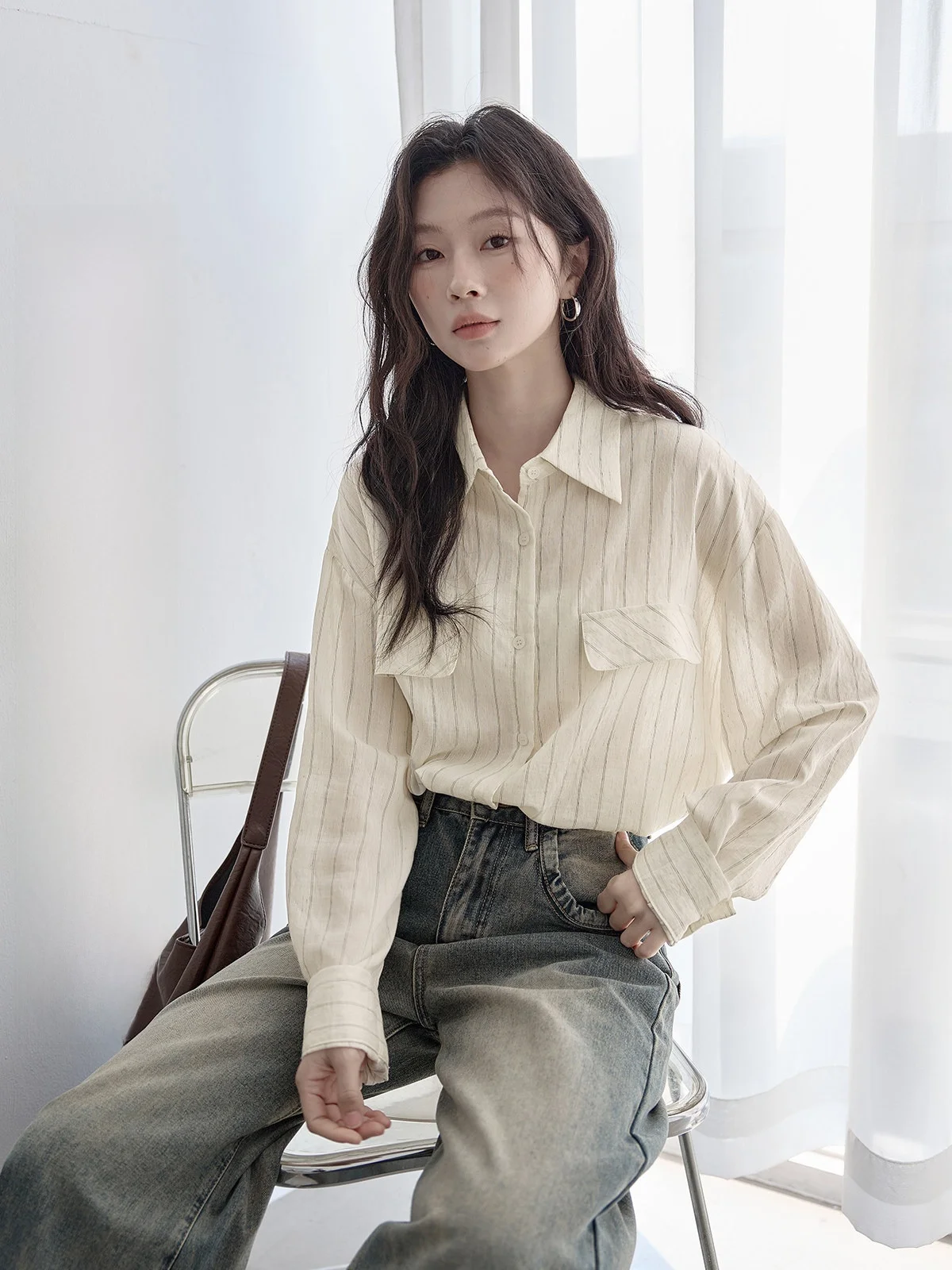 

Женская полосатая рубашка HuiXi, весна 2026, свободная повседневная модель с длинным рукавом, дышащая, удобная, в корейском стиле, для ежедневной носки