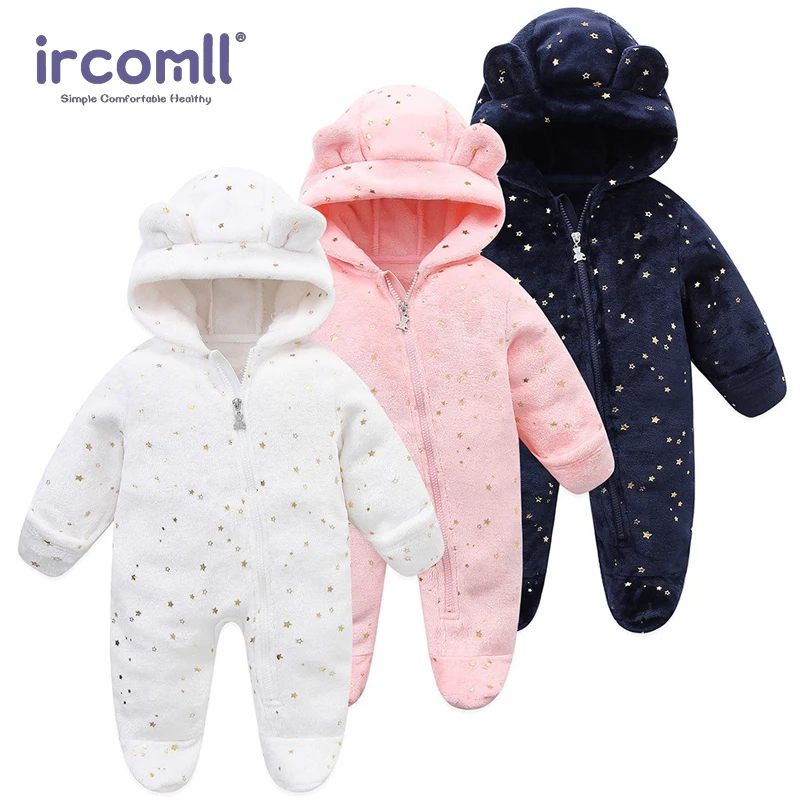 Ircomll Newborn Baby Rompers Spring Autumn Warm Fleece Cute Infant Costume Kids Playsuit Jumpsuits Baby Clothes 0-1Y Outwear