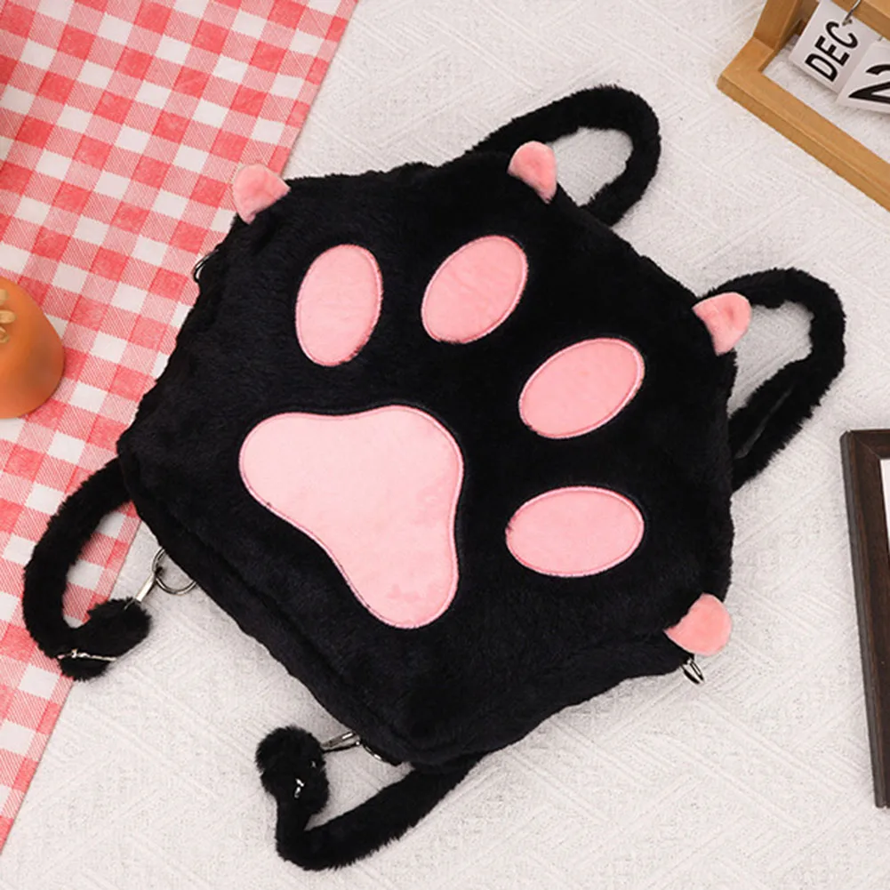 Zaino in peluche con zampa di gatto carino con cinghie regolabili borsa Kawaii borsa morbida pelosa zaino cartone animato per donne ragazze