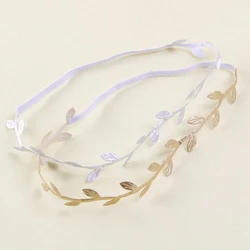 2pcs/lot Gold Silver Leaf Baby Girls Headband Fashion Handmade Leaves Elastic Hairband Infant Accessories Photography Props