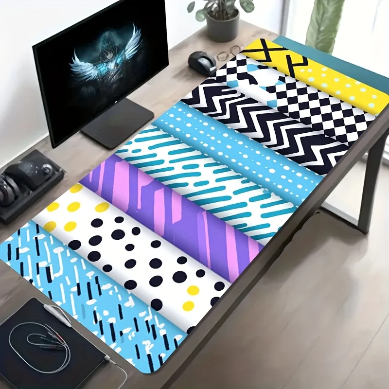Iron Decor Large Gaming Desk Mat Geometric Polka Dot Strip Plaid Non Slip Washable Rubber Base Office Computer Mouse Pad