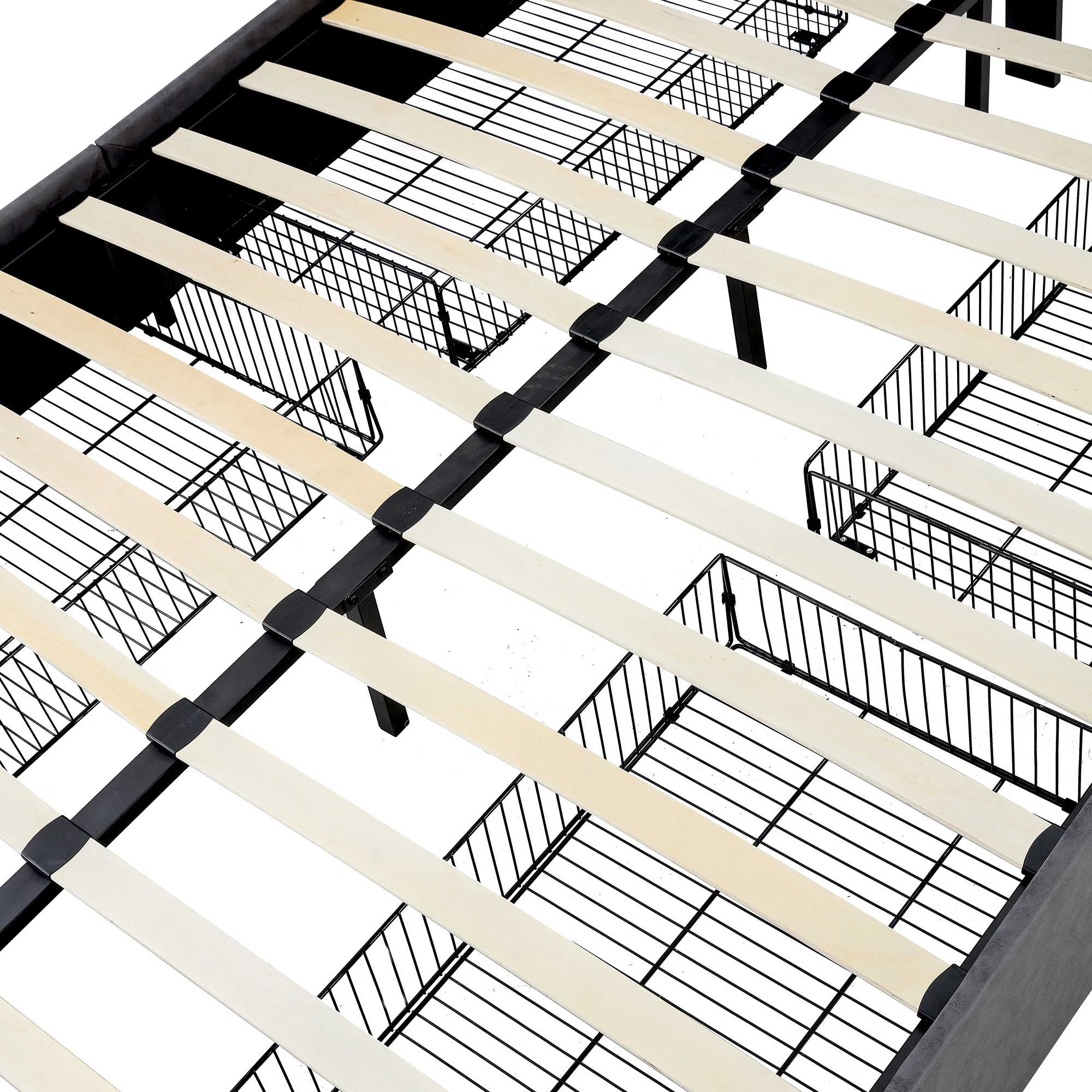 Queen Size Grey Tech cloth Button Embedded Adjustable Headboard Height Upholstered Platform Bed Frame with 4 Storage Drawers