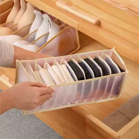 Underwear Storage Box Household Transparent Mesh Foldable 11Grid Sort Socks Bra Drawer Type Separator Box Bedromm Organizer