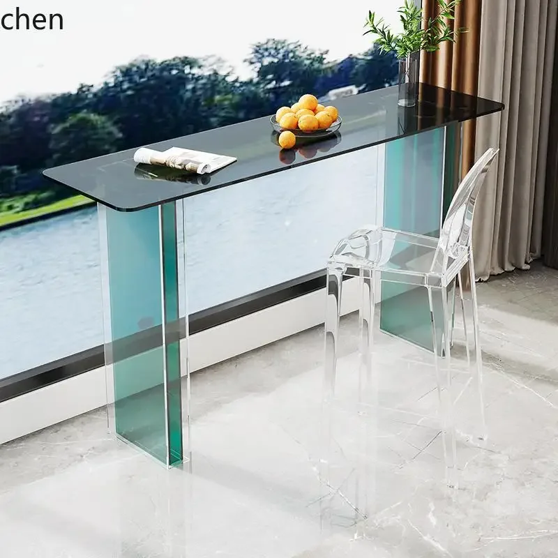 ZWS. Acrylic bar table Thickened tempered glass High-end light luxury high-footed long narrow table