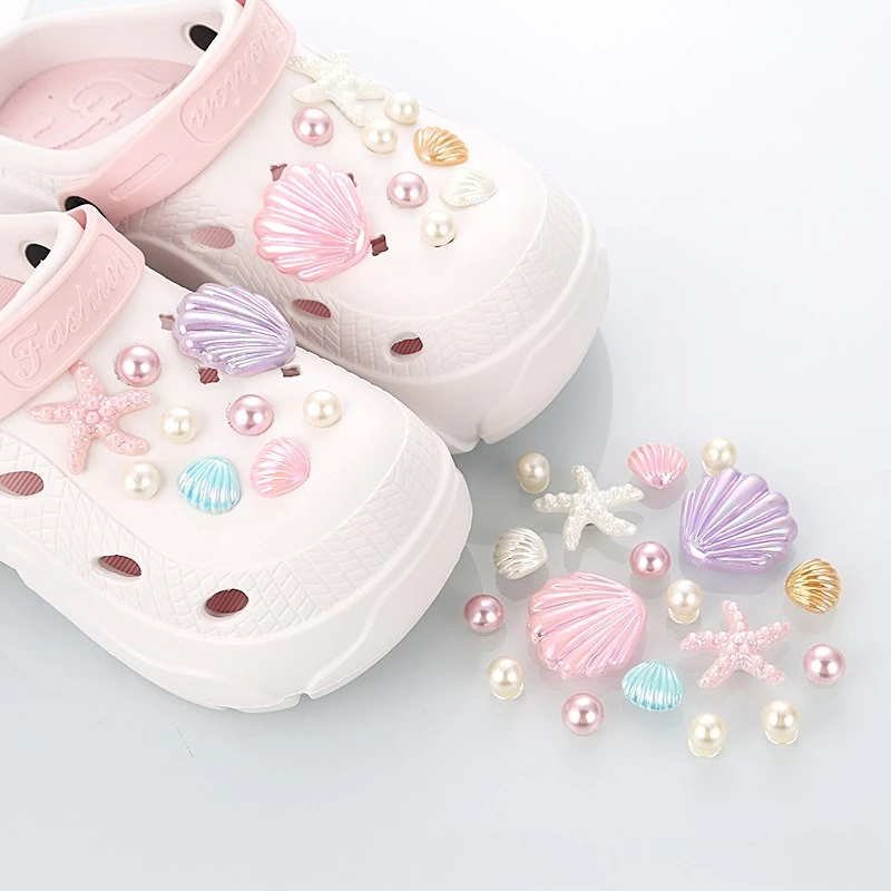 18pcs Shoe Charm DIY Summer Starfish Shell Handicrafts Shoe Decoration Buckle Charms Hole Shoes Accessories