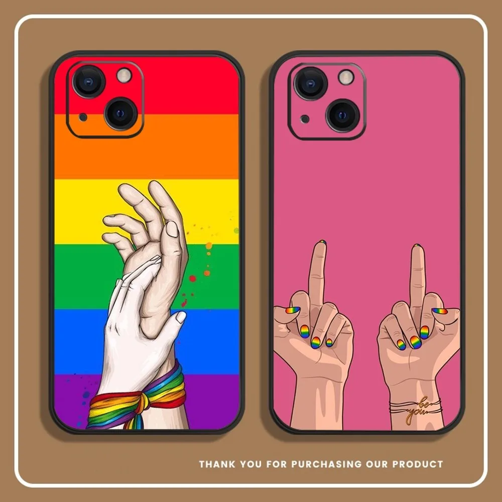 

LGBT Rainbow Gay Lesbian Phone Case For iPhone 14,13,12 Mini 11 Pro XR,X,XS,MAX 6S,7,8 Plus Silicone Cover Soft black