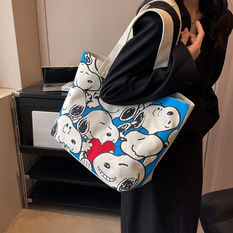 MINISO Snoopy Cartoon drukowana płócienna torba damska torebka o dużej pojemności moda wszechstronna torba na ramię torba studencka