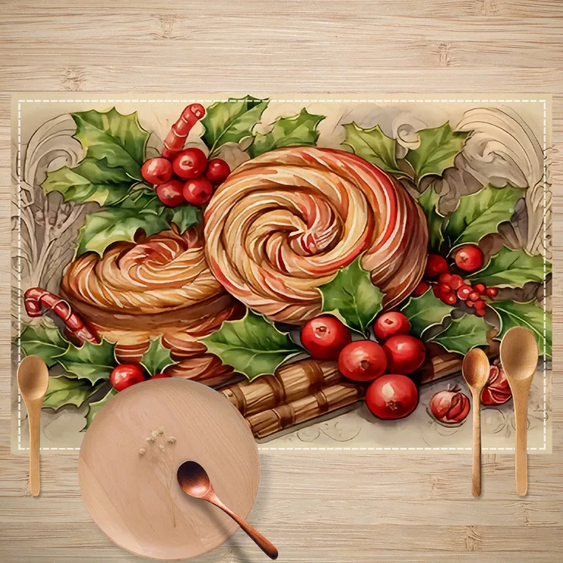 مجموعة مفارش عيد الميلاد مكونة من 4 قطع، 30 × 45 سم سجادة طاولة شتوية لعيد الميلاد والزنجبيل لتزيين المطبخ والحفلات