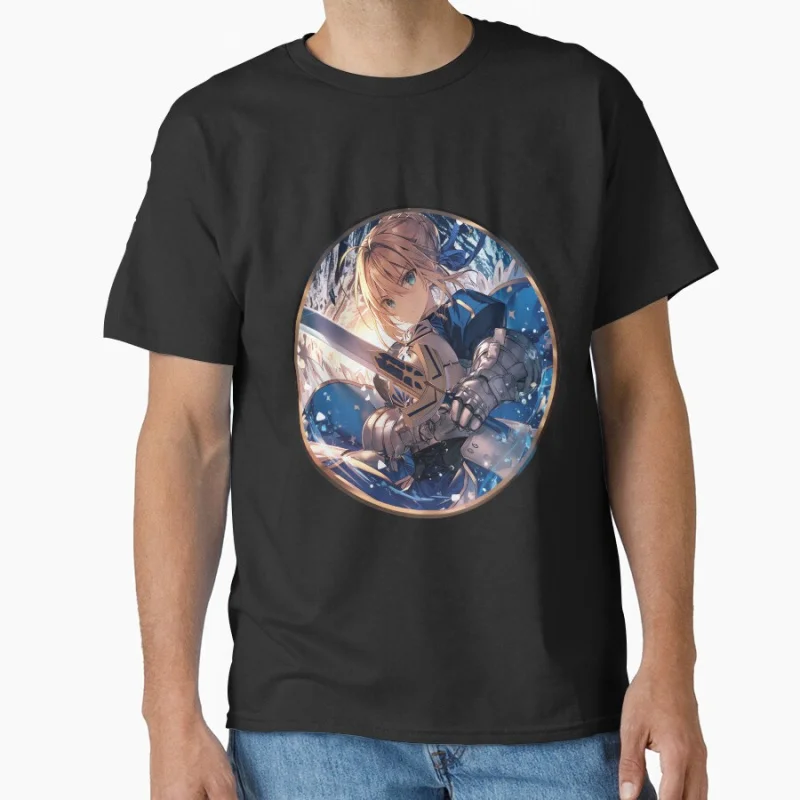 

Saber Token 80s vintage Manga Fate stay night video game Anime T shirt for men 100% cotton print Large size gift tops S-6XL