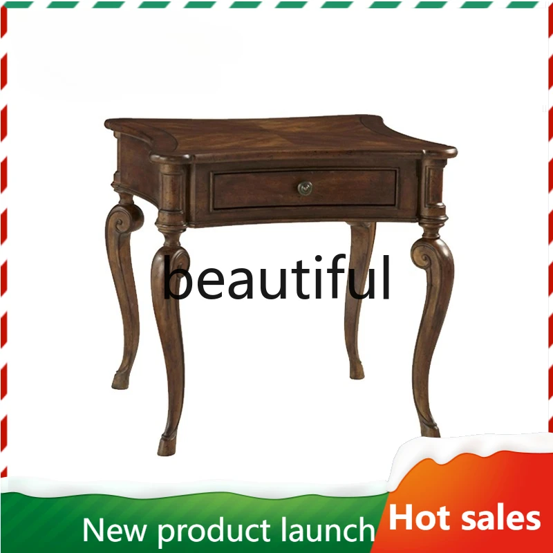 American solid wood edge few solid wood carving flower living room sofa European coffee table telephone table