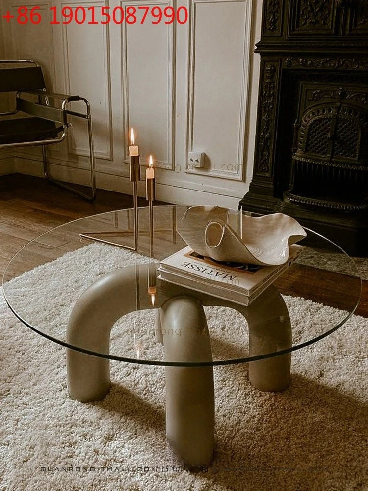 

Французский светлый роскошный кремовый круглый журнальный столик с ветровым стеклом, повседневный минималистичный журнальный столик на балконе