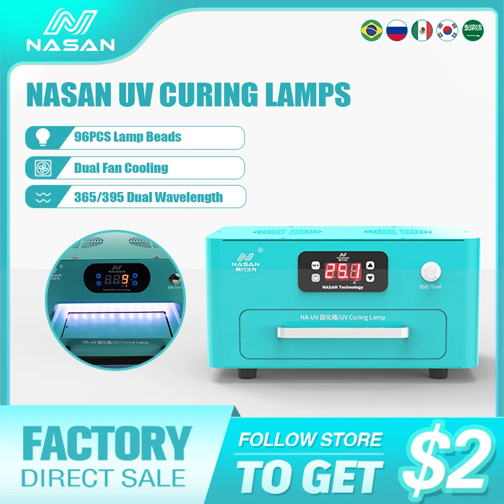 NASAN NA-UV Glue Curing Lamp 120W UV Purple Curing Light Box For Curved Flat Screen OCA Bonding LCD Repair Green Oil Curing Tool