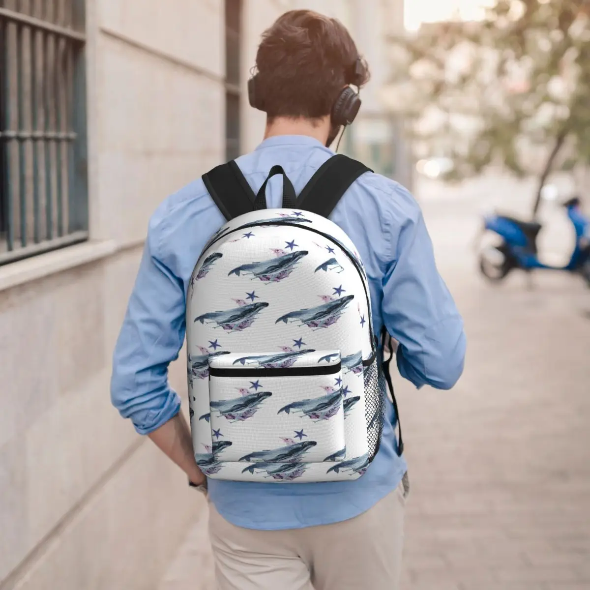 Orca Whale And Dolphin Marine Life Student Backpack School Bag Hiking Travel Daypack for Men Women Bookbag Shoulder Bags