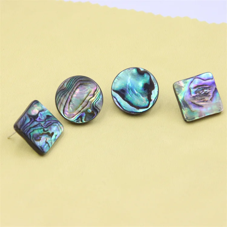 Trendy Natural Beads Abalone Shell Rectangle Round Star Clover Rectangle Stud Earrings 925 Women Jewelry Accessories Charms Gift