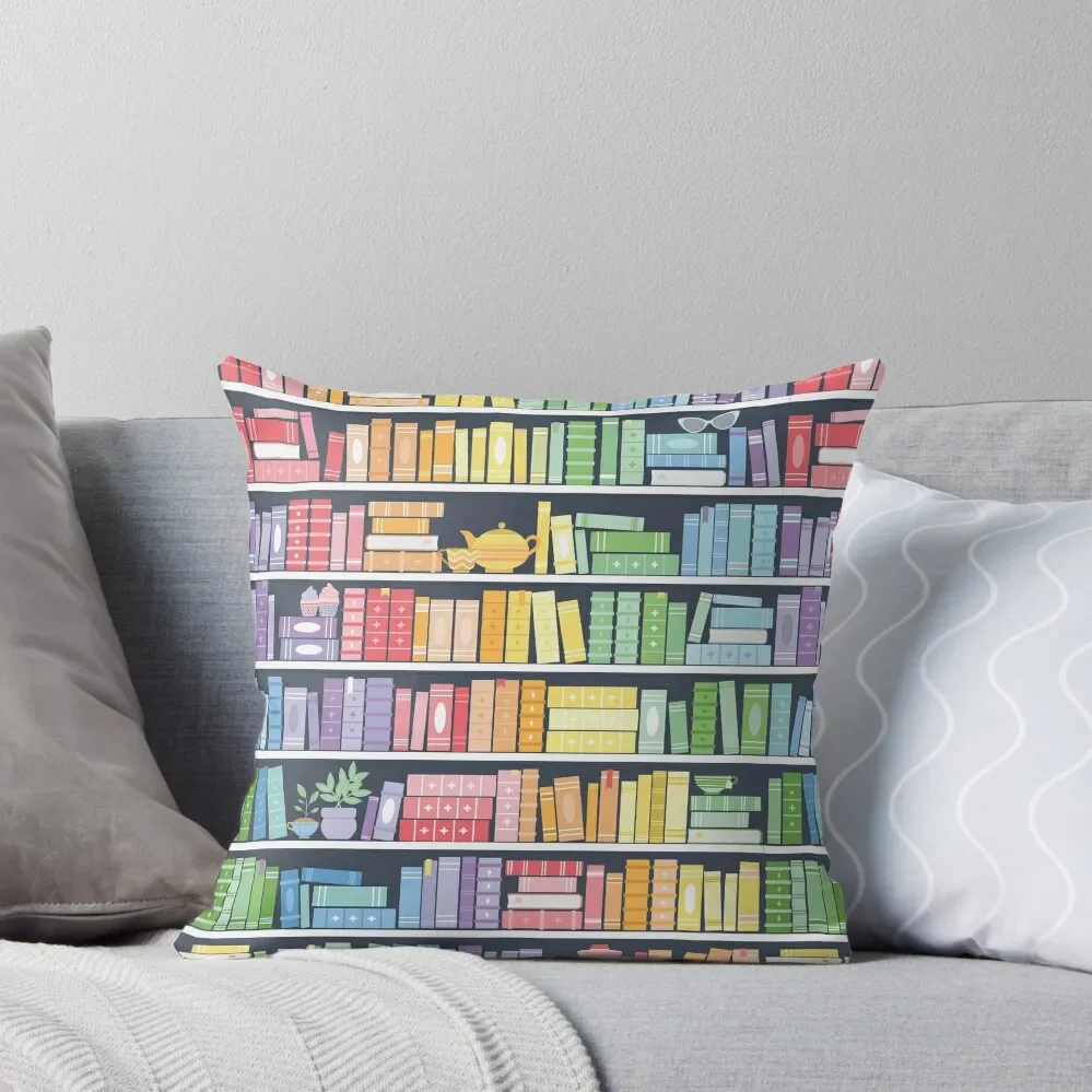 Rainbow Books Shelf Pattern (Black Background) Throw Pillow Covers For Sofas luxury decor Ornamental Pillow Pillow