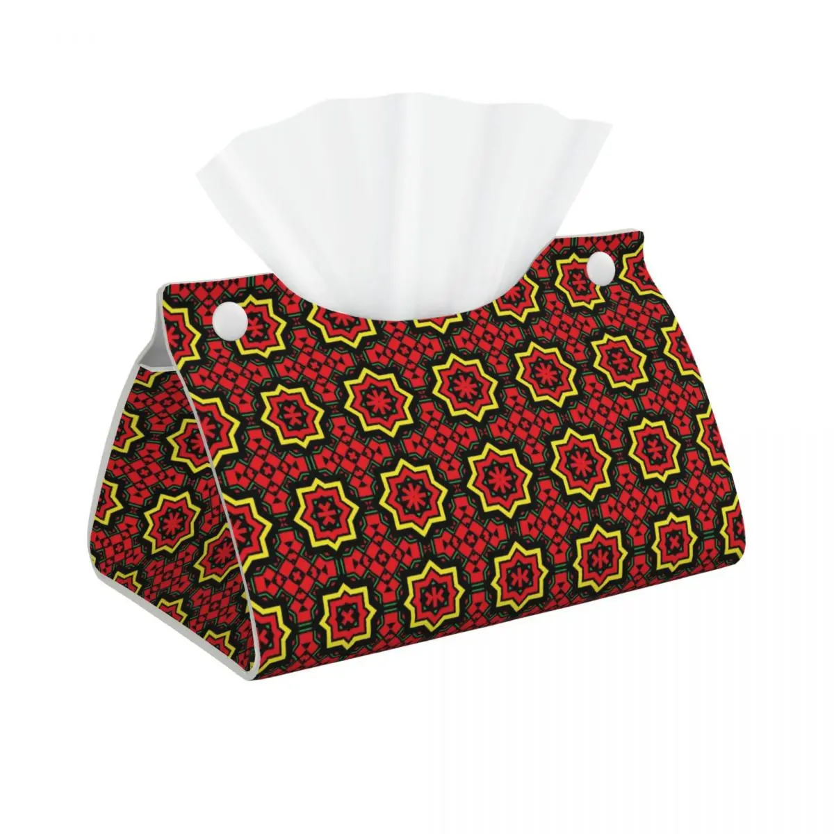 Red Star Ankara Pattern Tissue Box Holder Rectangular African Culture Art PU Leather Facial Tissue Box Cover for Car Bathroom