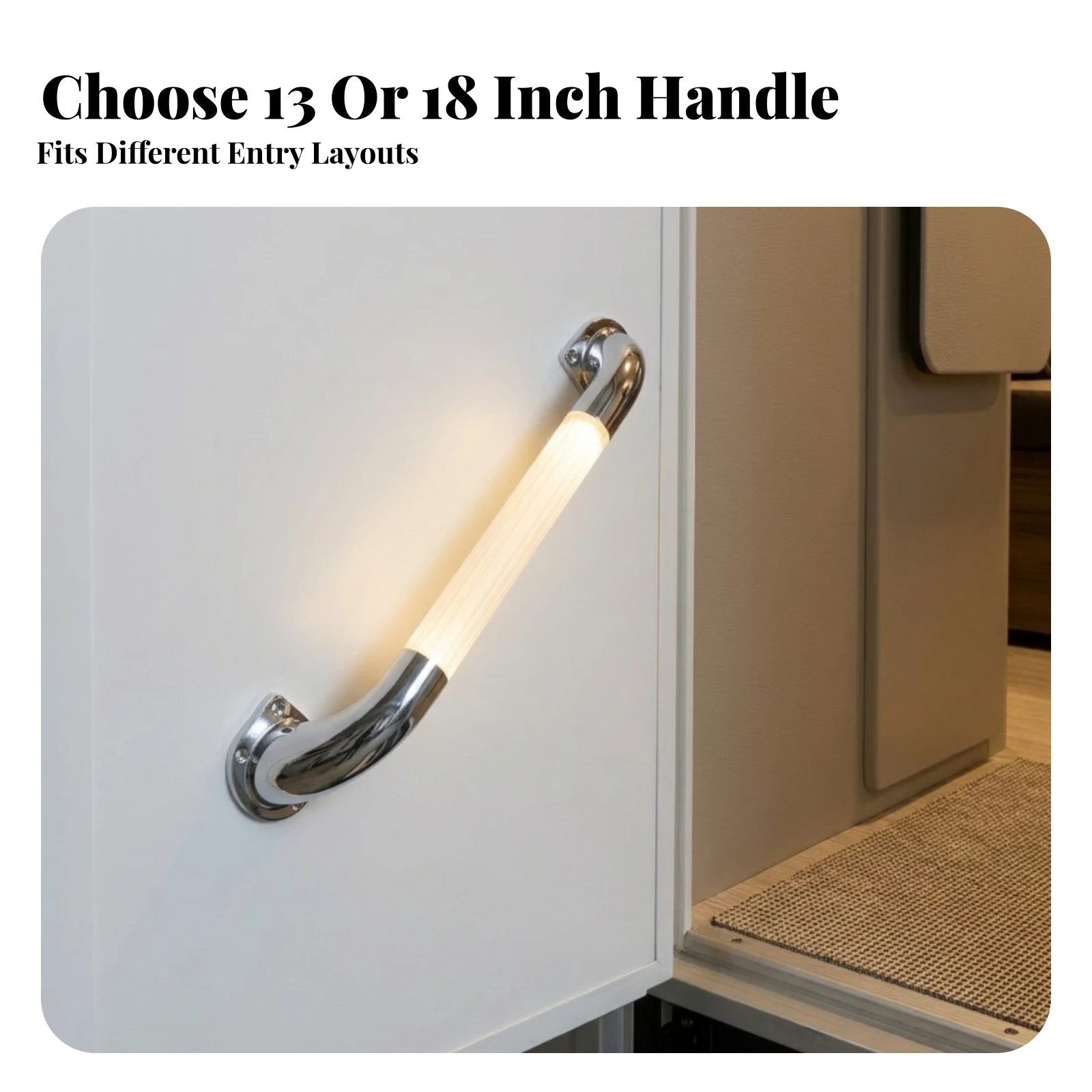 Grab Handle with LED Light Chrome-Finish Illuminated Assist Handle Lighted Door Grab Bar for RV Owners, RV Entryway