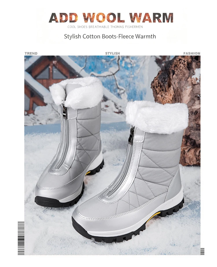 Winterweiße Damenstiefel, dicke Sohle, Baumwollschuhe, warmes Plüschfutter, rutschfest, bequeme Outdoor-Schneestiefel, Botas Mujer – Detail 2