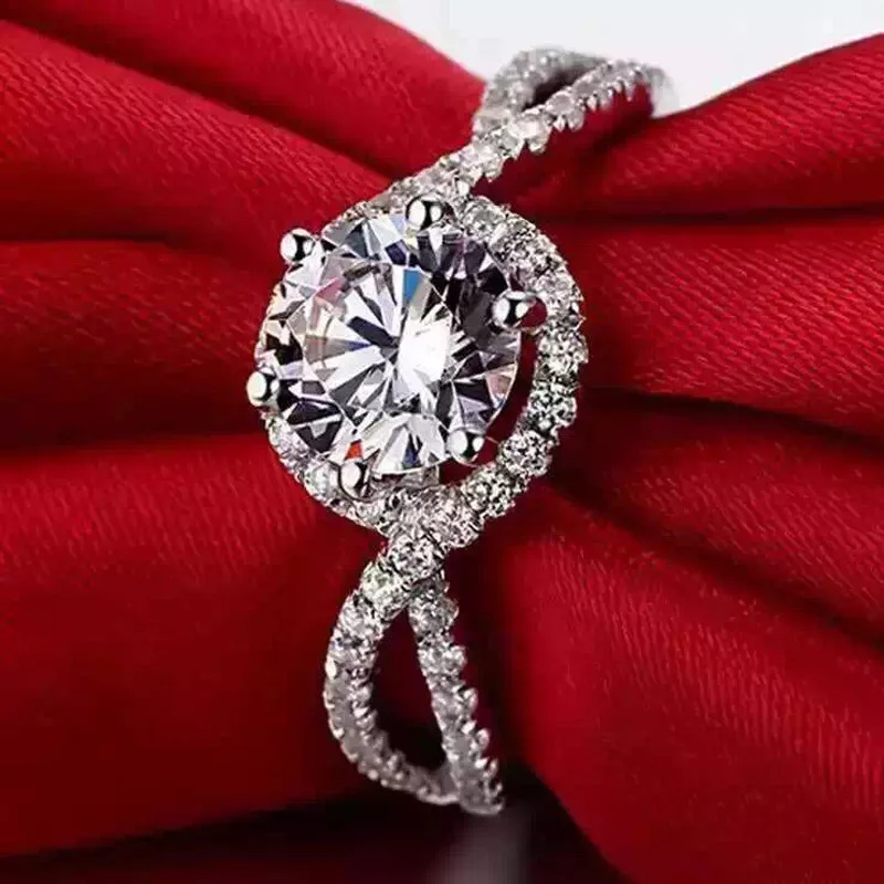 Explosive style full of diamonds love intertwined hearts and arrows zircon ring imitation Moissanite open ring female