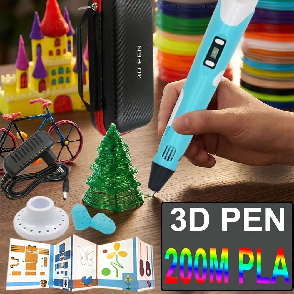 

Children's 3D Pen 3D Drawing Printing Pen with LCD Screen 200M PLA Filament Power Adapter Kid Christmas Birthday Creativity Gift
