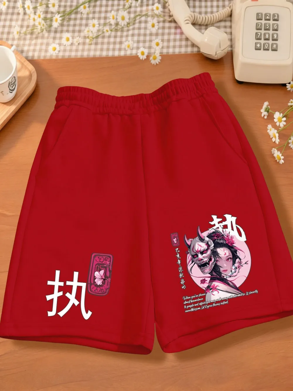 American men's summer ghost dance letter print micro elastic breathable drawstring shorts outdoor casual vacation pants