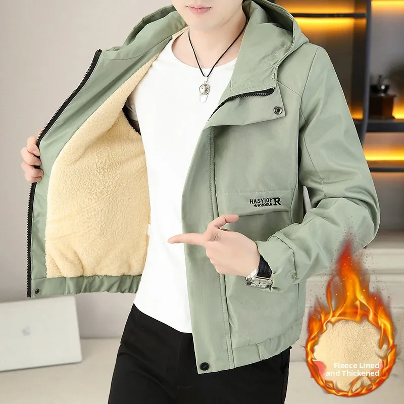 

Men's Hooded Jaet Coat Thiened Fce Youth Cotton Korean Sle Casual Embroidered Autumn Winter Outerwear 07