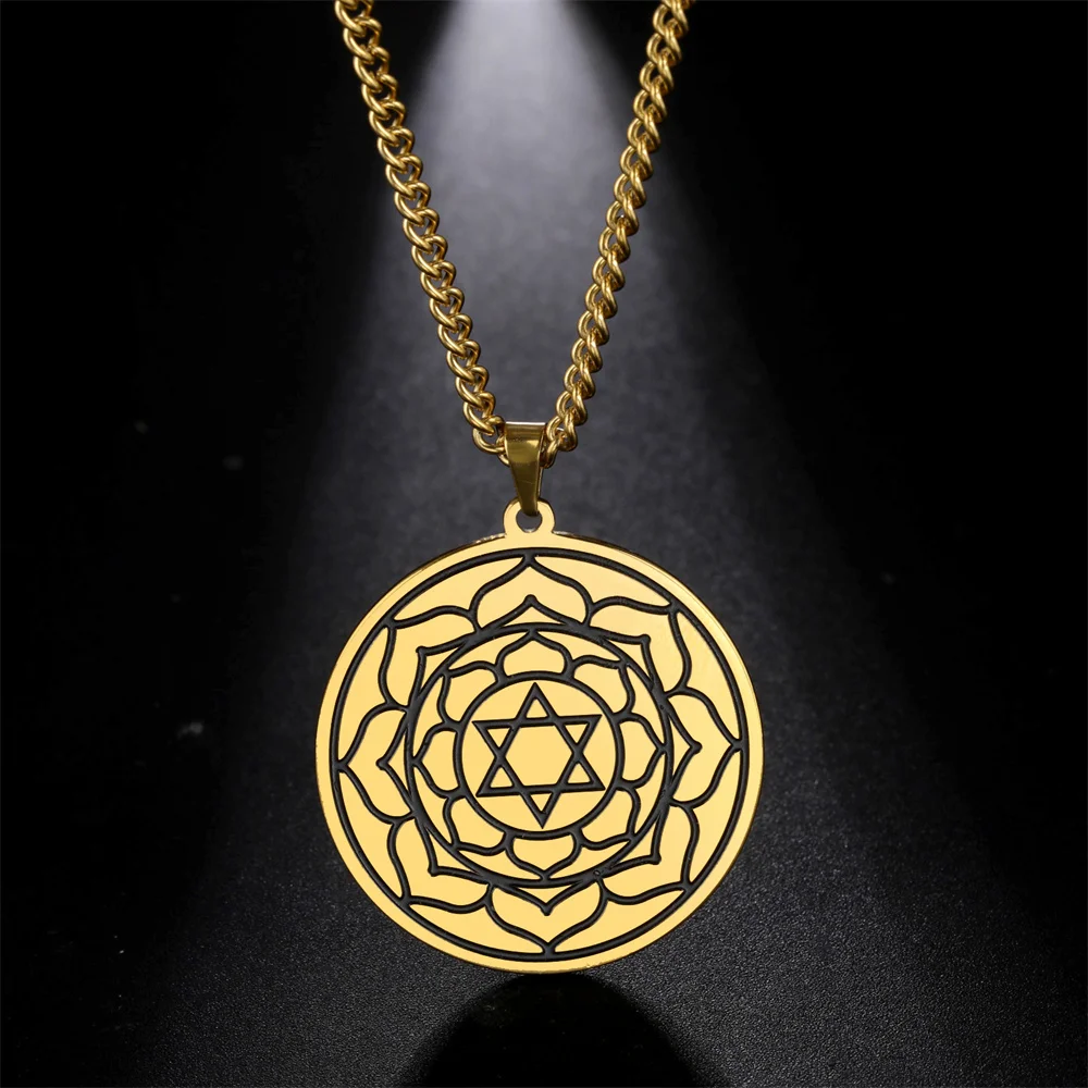 EUEAVAN Men Sri Yantra Mandala Pendant Necklace Stainless Steel Star of David Hexagram Lucky Charm Necklaces Spiritual Jewelry