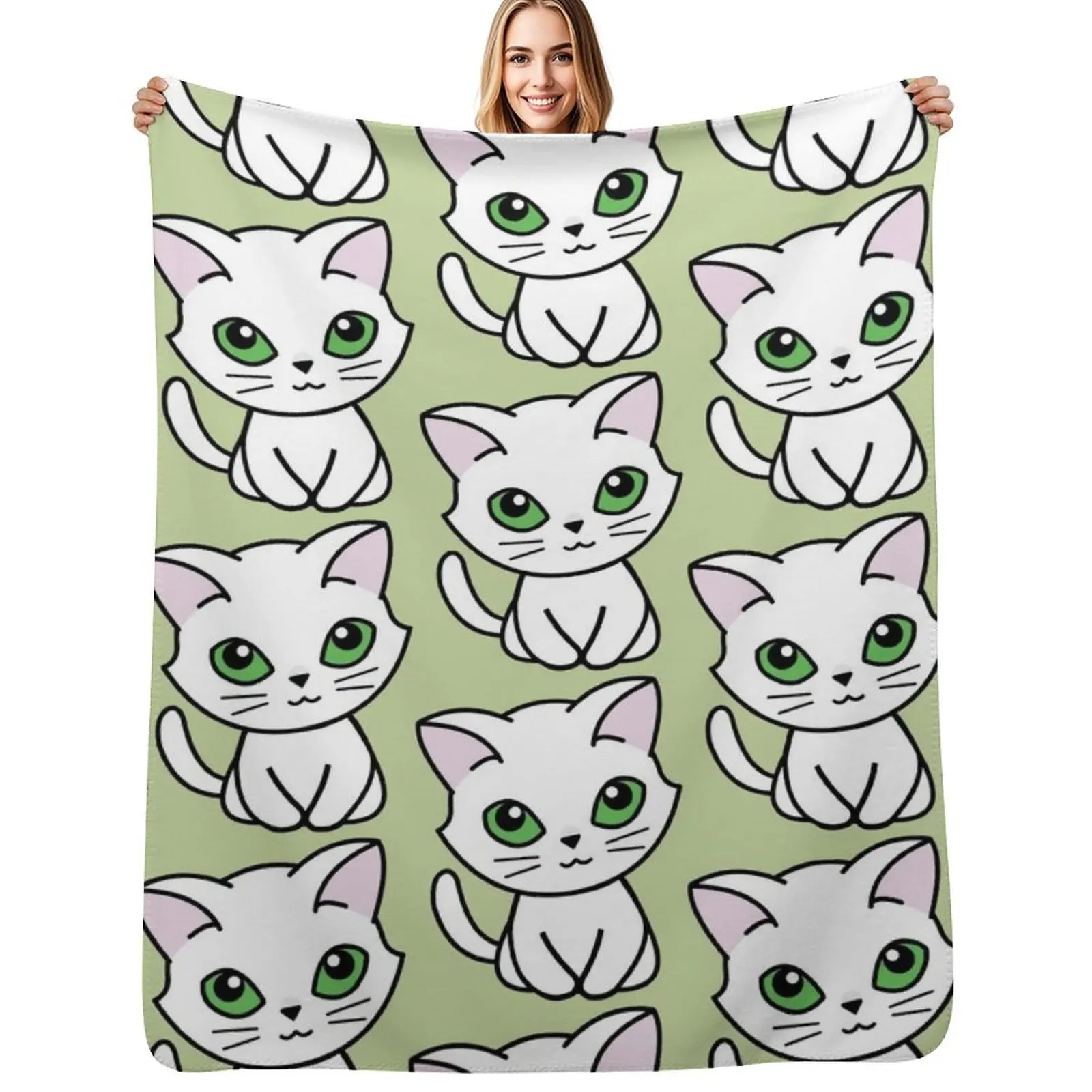 

White Cat - Green Eyes Throw Blanket manga Sofa Throw Fashion Sofas Bed covers Blankets
