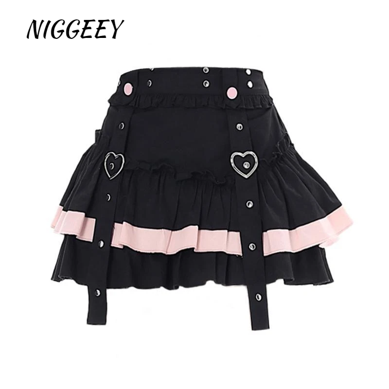 

NIGGEEY High-waisted Slimming A-line Skirt Harajuku Sweet Cool Hot Girls Hundred Cake Short Pleated Skirt Streetwear