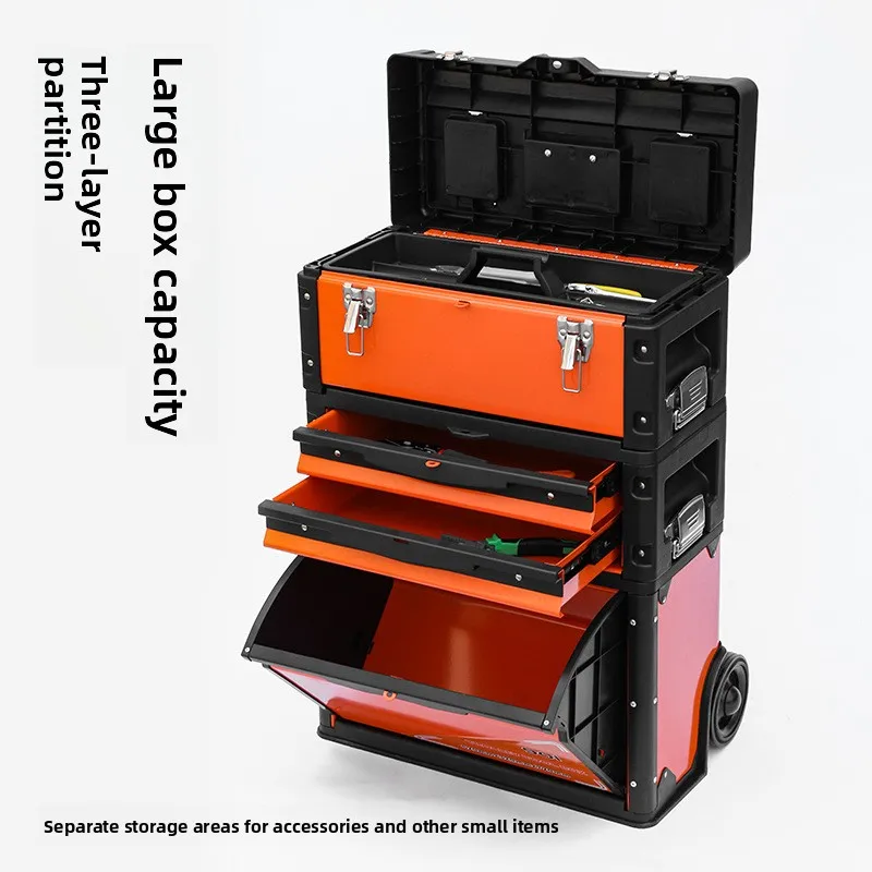 

Heavy-Duty Steel Combination Tool Box with Handle Three-Tier Large Capacity Multi-Functional Portable Storage Case for Hardware
