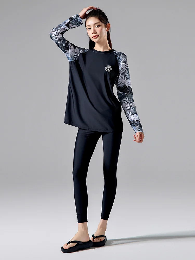 

Комплект из двух предметов больших размеров: консервативный солнцезащитный купальник для плавания, серфинга, дайвинга, отдыха на курорте, в горячих источниках, с длинными рукавами и брюками, женский