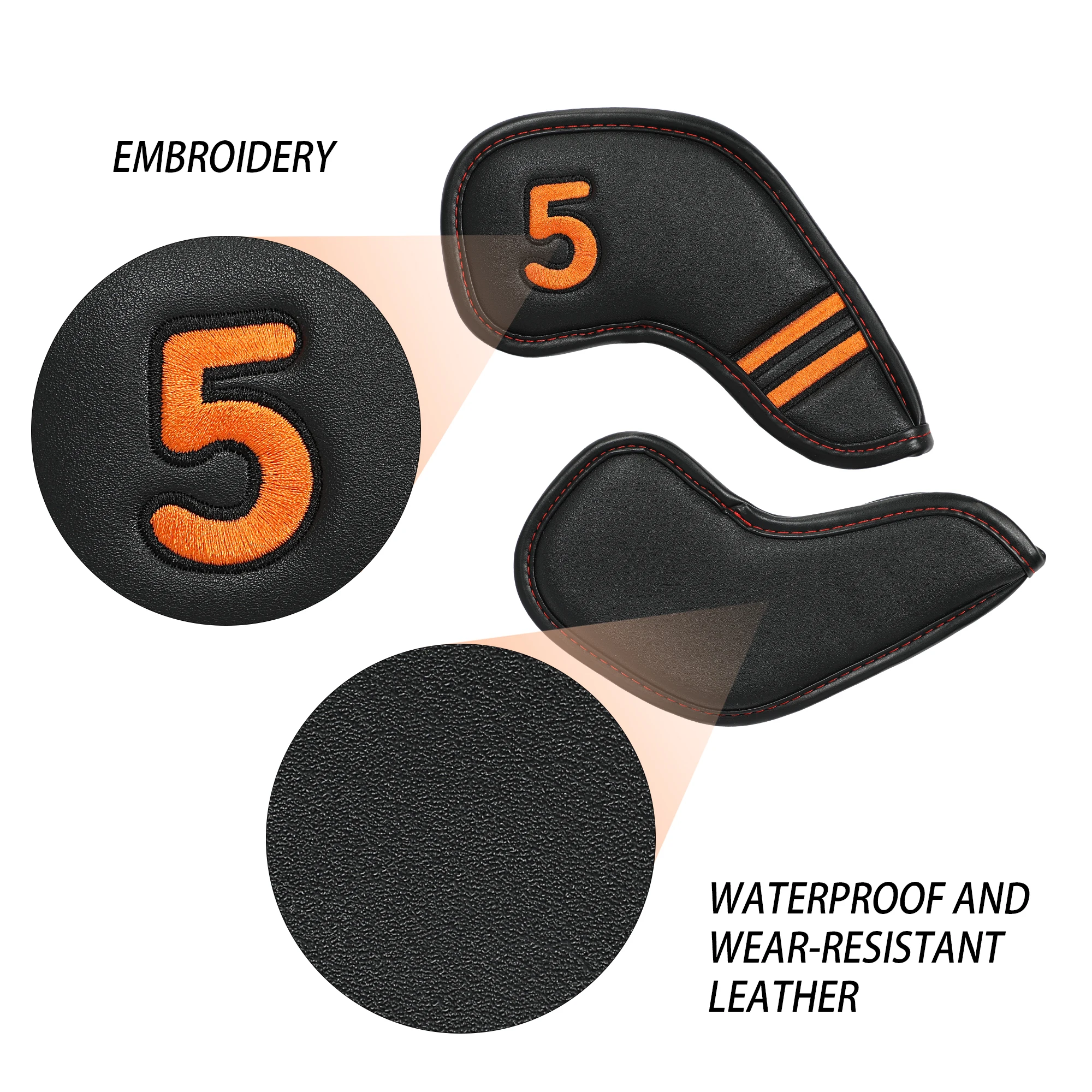 11 PCS Golf Iron Head Covers Set, Magnetic Closure PU Leather Club Head Protector, Number Embroidery Golf Club Headcovers