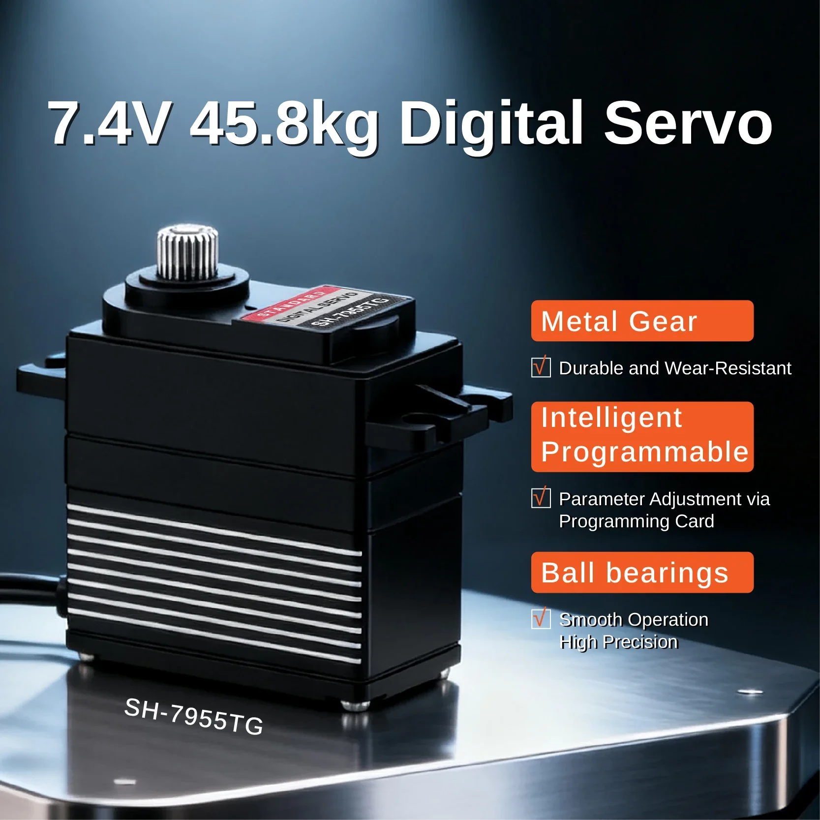 SmCp7.4V SH-7955TG 45.8Kg.cm 125RPM Metal Gear 180Degree Coreless Digital Servo Can Be Programmed With HFP-3 Programming RC TRX4