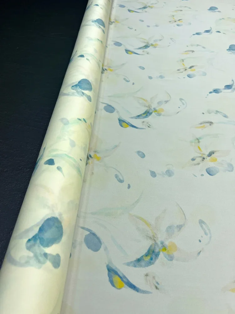 Light Blue Green Watercolor Stretch Silk Twill Fabric for Dresses and Shirts 93% Mulberry Silk, 7% Spandex