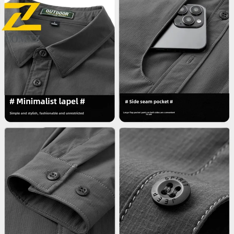 Brand Shirt Men's Spring Summer Fashion Comfortable Single Pocket Work Shirts Hiking Camping Fishing Waterproof Long Sleeve Top