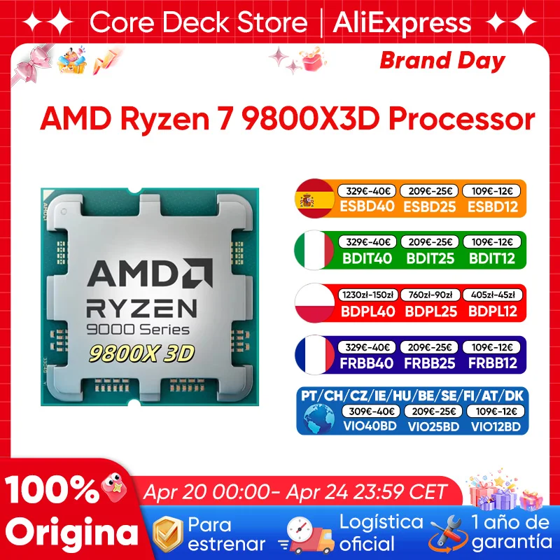 Processeur AMD Ryzen 7 9800X3D 8 cœurs 16 threads 104 Mo de cache de jeu Fréquence d'accélération 9800X3D V-Cache Processeur de jeu 5,2 GHz CPU