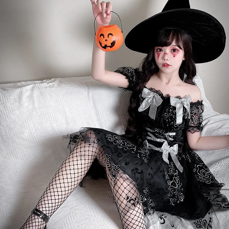 ชุดฮาโลวีน นักมายากล แสดงโชว์ ผีดำ แม่มด ผ้าคลุมตาข่าย กระโปรงฟูฟ่อง สาวเซ็กซี่และเผ็ดร้อน ชุดกระชับสัดส่วน