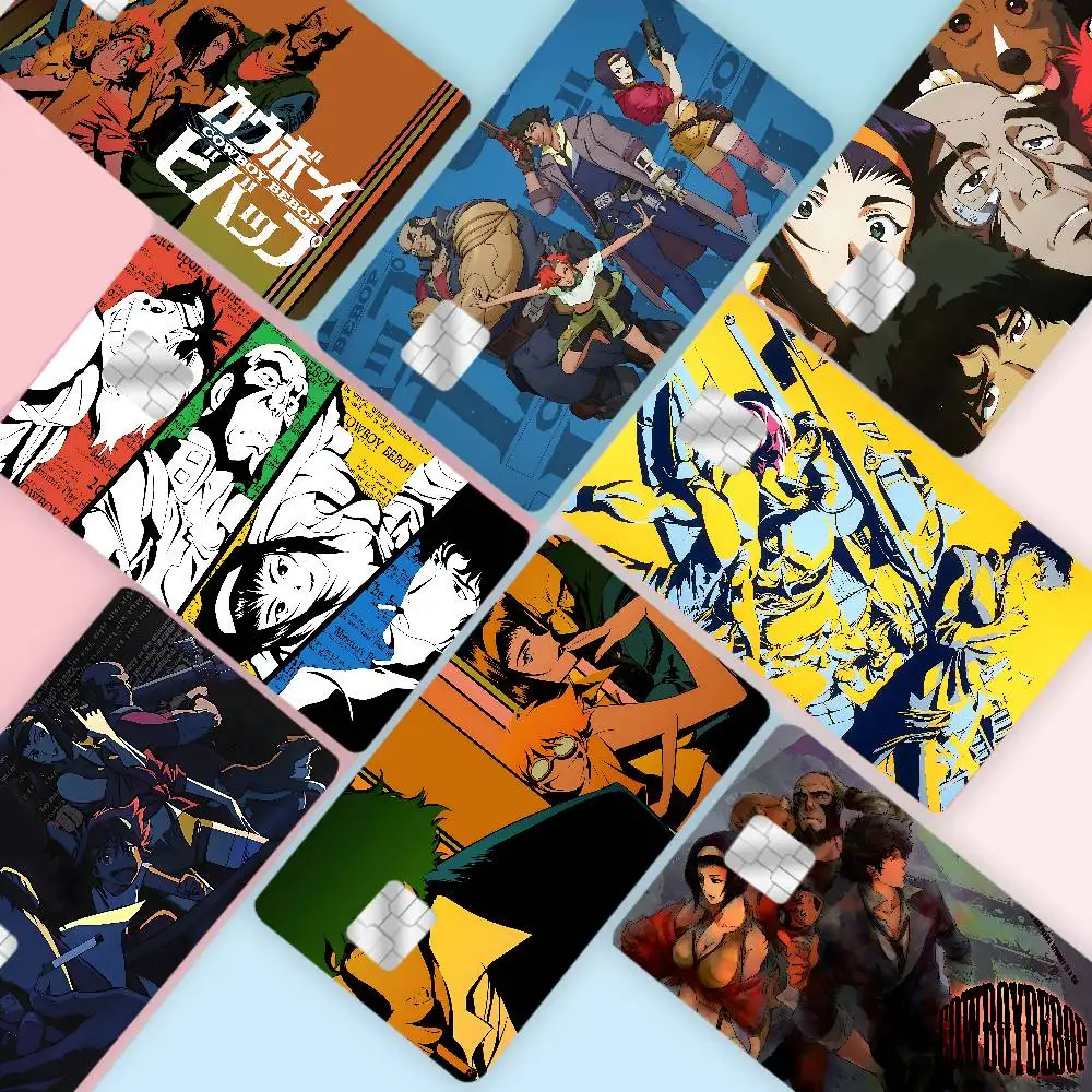 ملصقات جلدية لبطاقة الائتمان Cowboy Bebop Anime بدون بقايا لاصقة مقاومة للماء لبطاقة الائتمان VISA وبطاقة الوصول إلى مترو الأنفاق