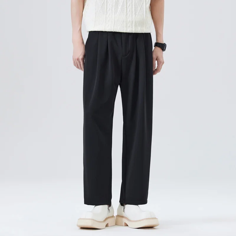 

Man Vintage Baggy Pants Spring Summer Casual Pant Men Elastic Waist Loose Casual Wide Leg Ankle-length Suit Pant Trousers