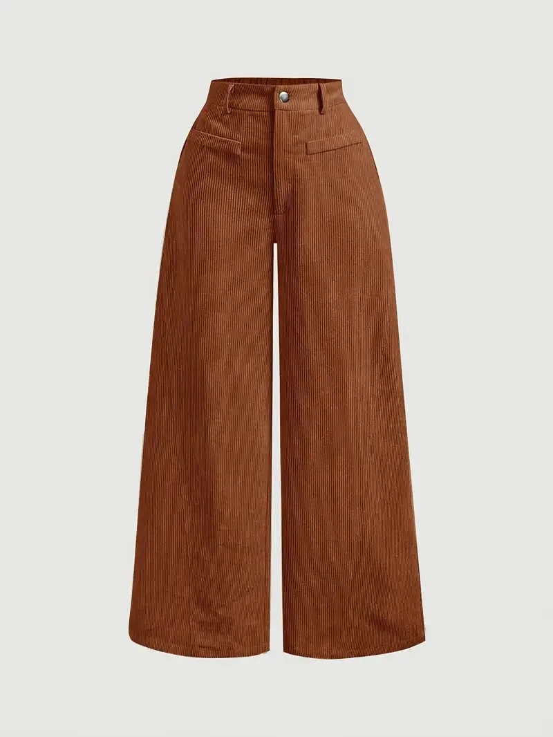 Solid color corduroy wide leg pants for women in autumn and winter thick high waisted straight leg casual wide leg pants