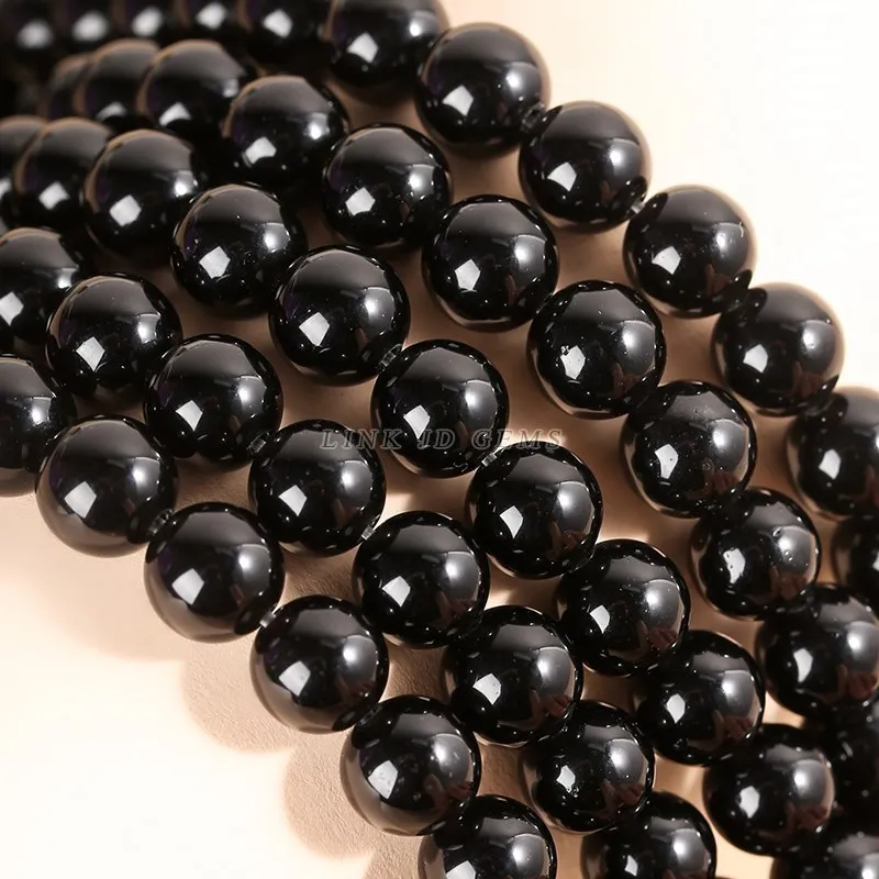 Cuentas de obsidiana negra de piedra Natural, espaciador suelto redondo liso para la fabricación de joyas, accesorios para collar y pulsera