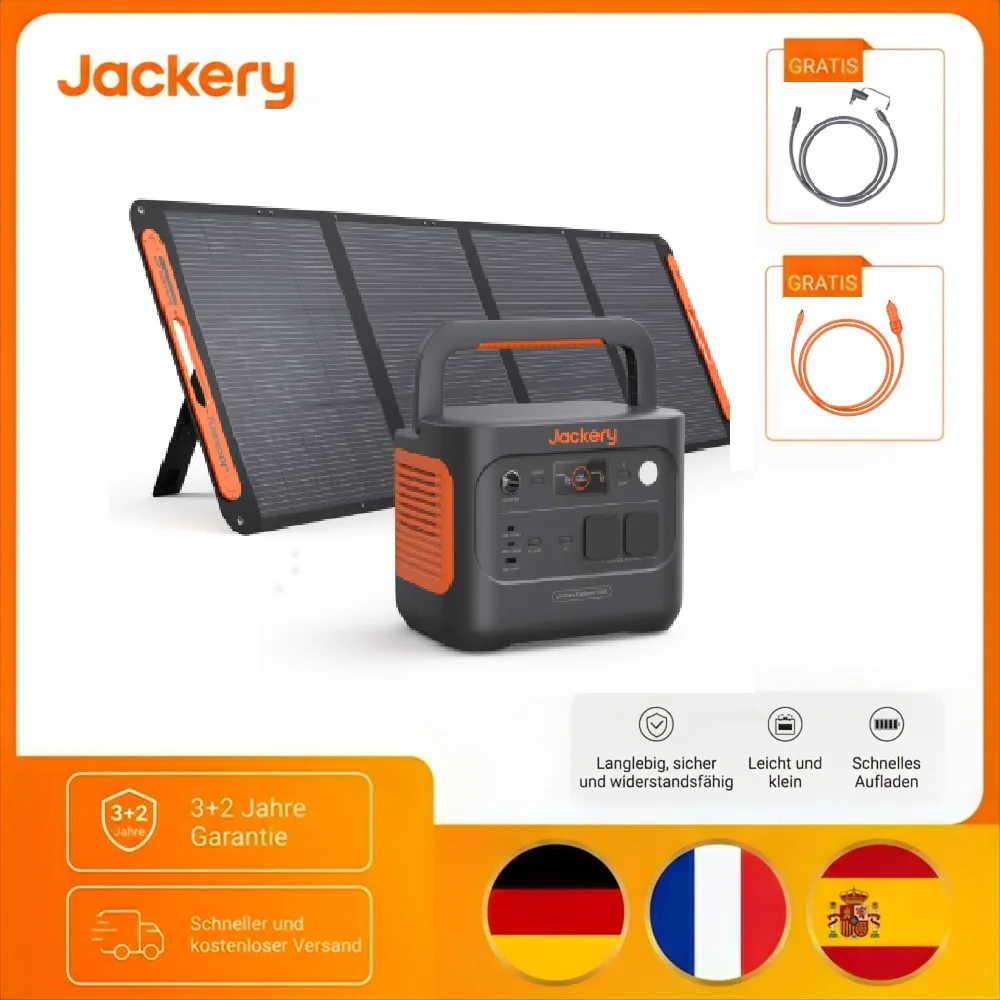 Jackery Explorer 2000 v2 Solargenerator Set, 2042Wh Tragbare Powerstation mit 200W Solarpanel, 5m Solarpanel-Verlängerungskabel & Kfz-Ladekabel, 2200W Ausgang, Schnellladung für Camping & Wohnmobil