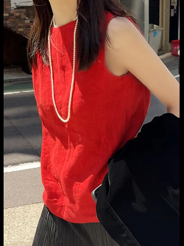 

Женский асимметричный льняной жилет с узлом, дышащая верхняя одежда для многослойных образов, летний вариант для повседневной носки, стандартный крой, цельный.