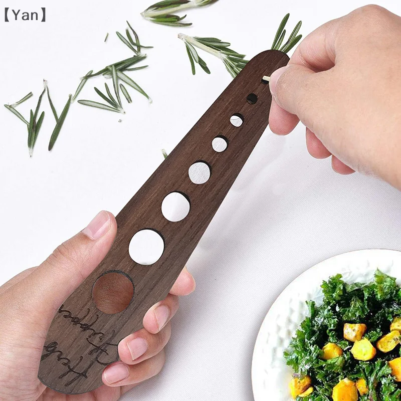 Herb Stem Remover Wooden Herb Stripper For Kale Collard Greens With Curved Edge Multi-holes Kitchen Gadget Thyme Basil Leaf