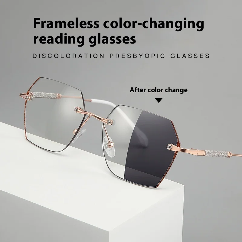 

1.0+1.5 +2.5+4.0 Polygon Photochromic Glasses Men Women Diamond Trimming Reading Eyeglasses Old Men Far Sight Eyewear