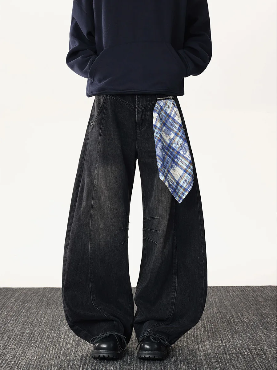 

Съемные широкие брюки свободного кроя, мужские джинсы, осенние модные брюки прямого кроя, повседневные брюки в американском стиле ретро, дизайн ножа