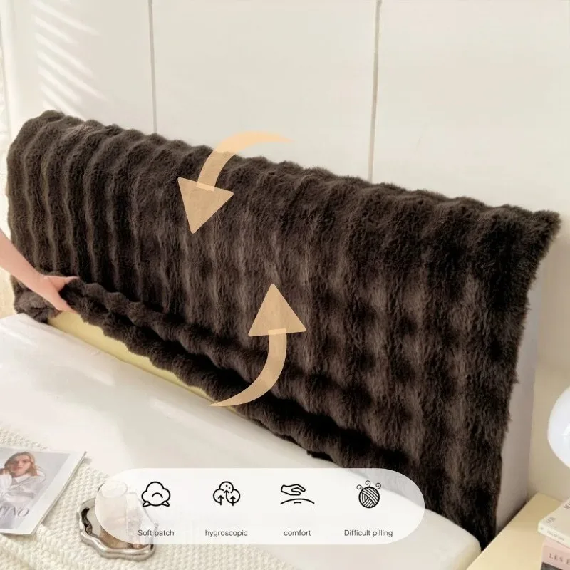 Winter Fluffy Faux Fur Rabbit Plush Headboard Cover All‑Inclusive Bed Head Protector Slipcover Warm Soft Backrest Cushion Cover - view 4