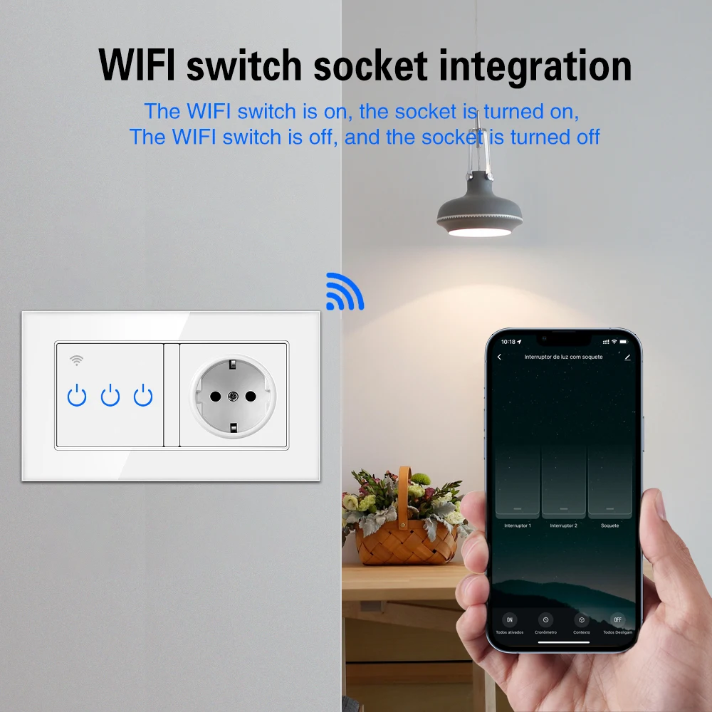 UBARO EU Smart Home Wifi Switch Socket Glass Panel Sockets and Switches Works with Google Home Alexa Voice Remote Timing Control